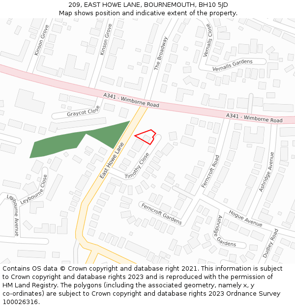 209, EAST HOWE LANE, BOURNEMOUTH, BH10 5JD: Location map and indicative extent of plot