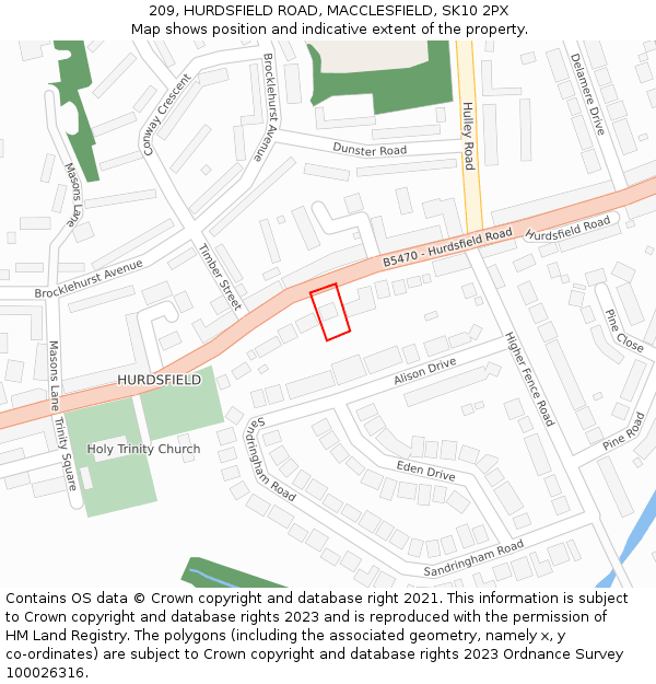 209, HURDSFIELD ROAD, MACCLESFIELD, SK10 2PX: Location map and indicative extent of plot