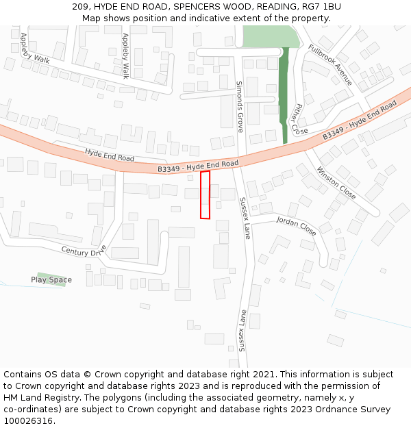 209, HYDE END ROAD, SPENCERS WOOD, READING, RG7 1BU: Location map and indicative extent of plot