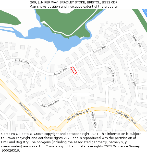 209, JUNIPER WAY, BRADLEY STOKE, BRISTOL, BS32 0DP: Location map and indicative extent of plot