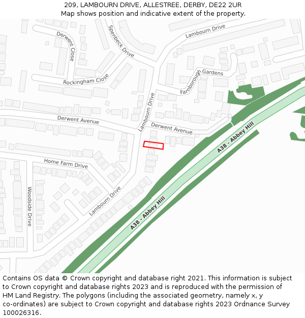 209, LAMBOURN DRIVE, ALLESTREE, DERBY, DE22 2UR: Location map and indicative extent of plot