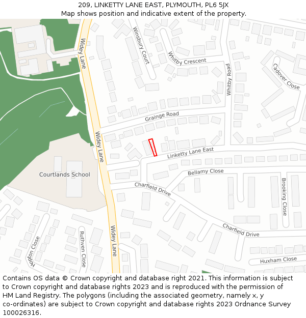 209, LINKETTY LANE EAST, PLYMOUTH, PL6 5JX: Location map and indicative extent of plot