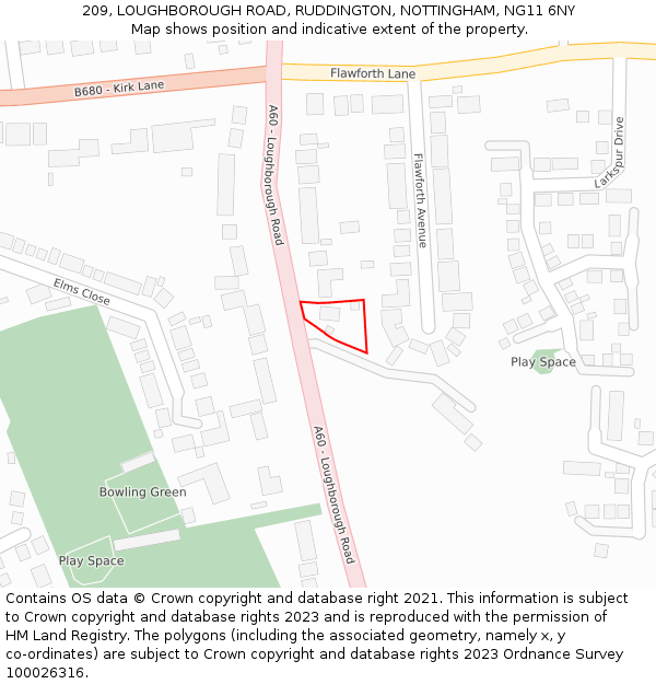 209, LOUGHBOROUGH ROAD, RUDDINGTON, NOTTINGHAM, NG11 6NY: Location map and indicative extent of plot