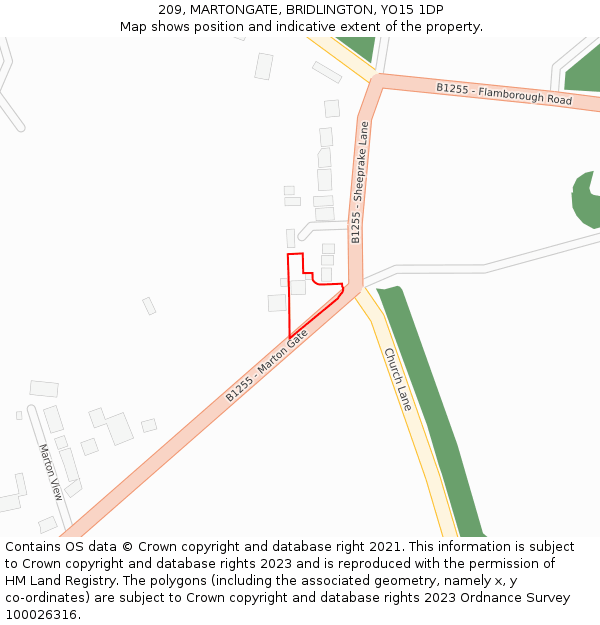 209, MARTONGATE, BRIDLINGTON, YO15 1DP: Location map and indicative extent of plot