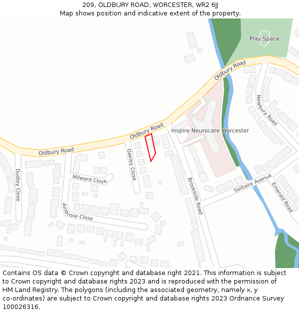 209, OLDBURY ROAD, WORCESTER, WR2 6JJ: Location map and indicative extent of plot