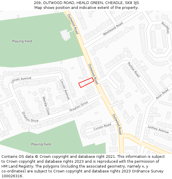 209, OUTWOOD ROAD, HEALD GREEN, CHEADLE, SK8 3JS: Location map and indicative extent of plot