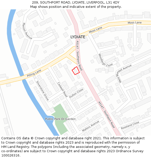 209, SOUTHPORT ROAD, LYDIATE, LIVERPOOL, L31 4DY: Location map and indicative extent of plot