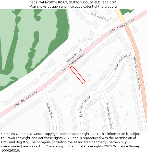 209, TAMWORTH ROAD, SUTTON COLDFIELD, B75 6DX: Location map and indicative extent of plot