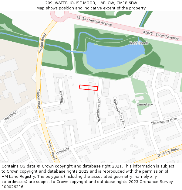 209, WATERHOUSE MOOR, HARLOW, CM18 6BW: Location map and indicative extent of plot