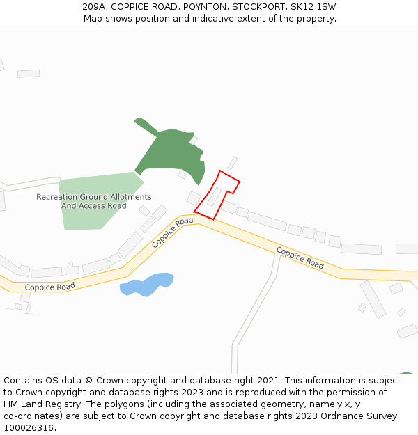 209A, COPPICE ROAD, POYNTON, STOCKPORT, SK12 1SW: Location map and indicative extent of plot