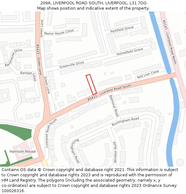 209A, LIVERPOOL ROAD SOUTH, LIVERPOOL, L31 7DG: Location map and indicative extent of plot