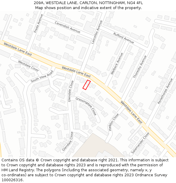 209A, WESTDALE LANE, CARLTON, NOTTINGHAM, NG4 4FL: Location map and indicative extent of plot