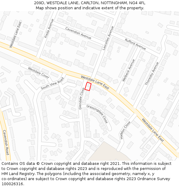 209D, WESTDALE LANE, CARLTON, NOTTINGHAM, NG4 4FL: Location map and indicative extent of plot