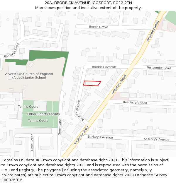 20A, BRODRICK AVENUE, GOSPORT, PO12 2EN: Location map and indicative extent of plot