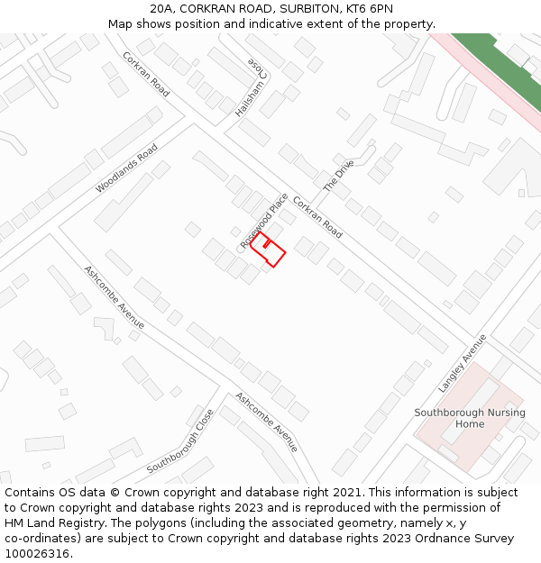 20A, CORKRAN ROAD, SURBITON, KT6 6PN: Location map and indicative extent of plot