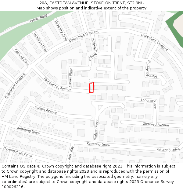 20A, EASTDEAN AVENUE, STOKE-ON-TRENT, ST2 9NU: Location map and indicative extent of plot