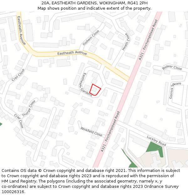 20A, EASTHEATH GARDENS, WOKINGHAM, RG41 2PH: Location map and indicative extent of plot