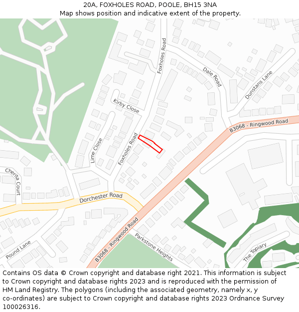 20A, FOXHOLES ROAD, POOLE, BH15 3NA: Location map and indicative extent of plot