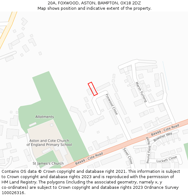 20A, FOXWOOD, ASTON, BAMPTON, OX18 2DZ: Location map and indicative extent of plot