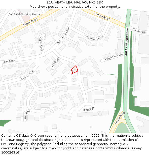 20A, HEATH LEA, HALIFAX, HX1 2BX: Location map and indicative extent of plot