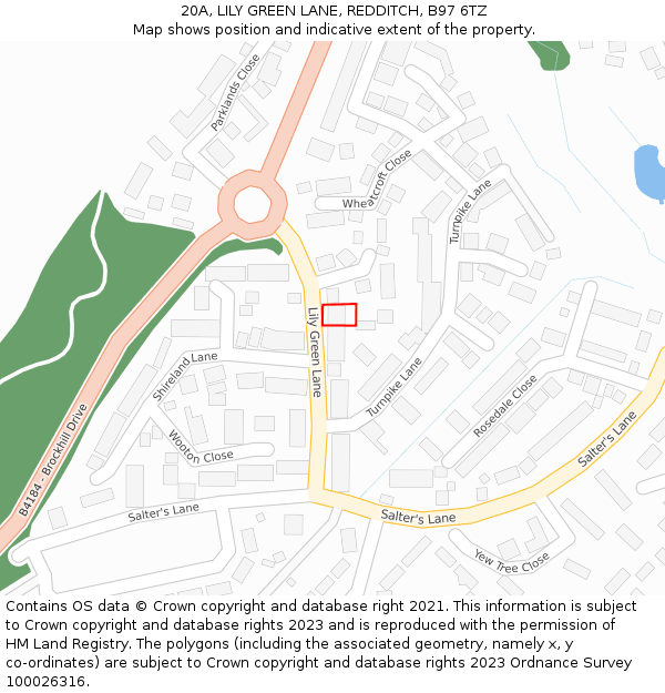20A, LILY GREEN LANE, REDDITCH, B97 6TZ: Location map and indicative extent of plot