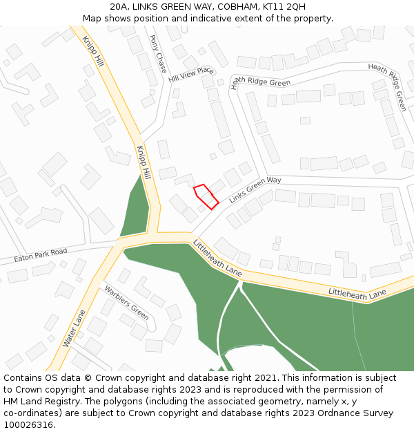 20A, LINKS GREEN WAY, COBHAM, KT11 2QH: Location map and indicative extent of plot