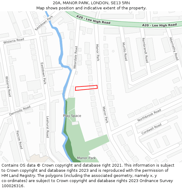 20A, MANOR PARK, LONDON, SE13 5RN: Location map and indicative extent of plot