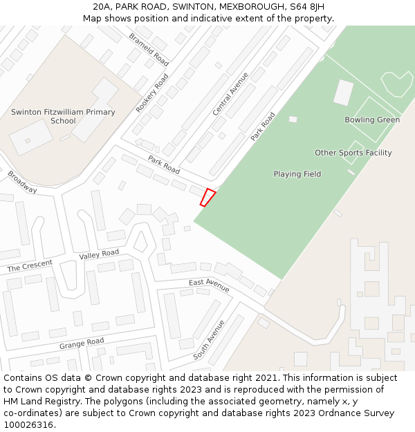 20A, PARK ROAD, SWINTON, MEXBOROUGH, S64 8JH: Location map and indicative extent of plot