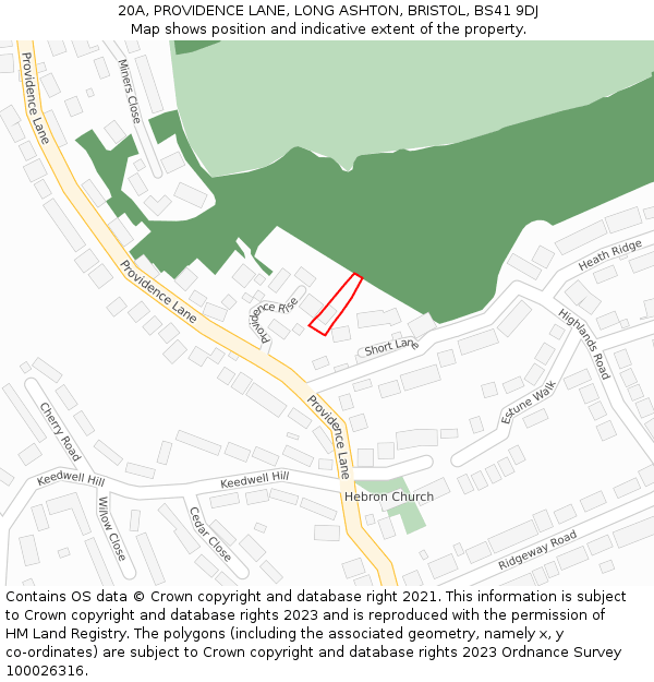 20A, PROVIDENCE LANE, LONG ASHTON, BRISTOL, BS41 9DJ: Location map and indicative extent of plot