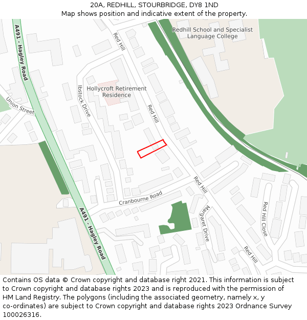20A, REDHILL, STOURBRIDGE, DY8 1ND: Location map and indicative extent of plot
