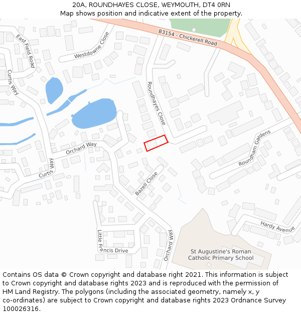 20A, ROUNDHAYES CLOSE, WEYMOUTH, DT4 0RN: Location map and indicative extent of plot