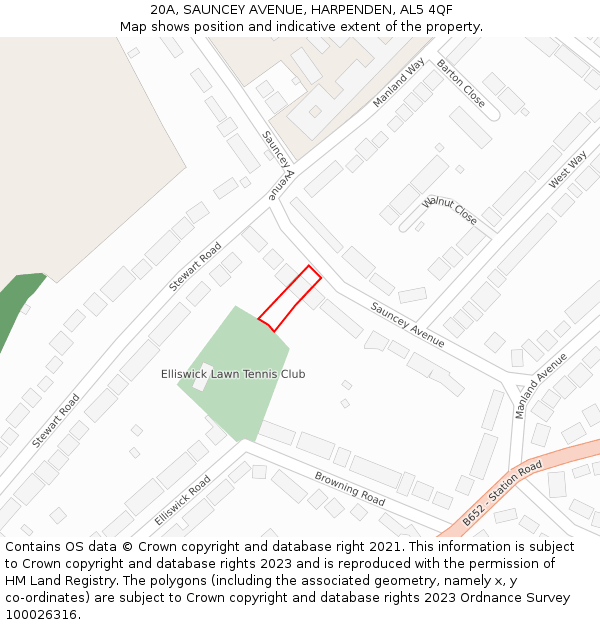 20A, SAUNCEY AVENUE, HARPENDEN, AL5 4QF: Location map and indicative extent of plot