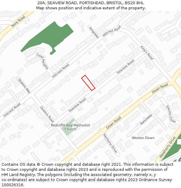 20A, SEAVIEW ROAD, PORTISHEAD, BRISTOL, BS20 8HL: Location map and indicative extent of plot