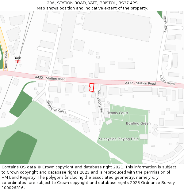 20A, STATION ROAD, YATE, BRISTOL, BS37 4PS: Location map and indicative extent of plot