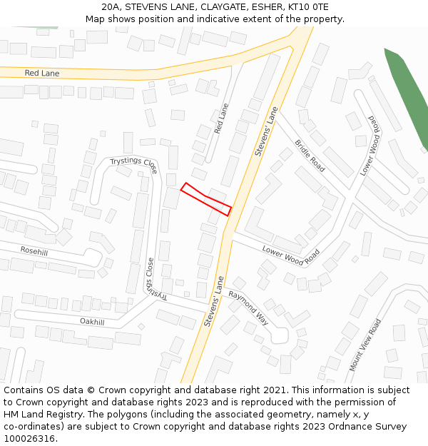 20A, STEVENS LANE, CLAYGATE, ESHER, KT10 0TE: Location map and indicative extent of plot