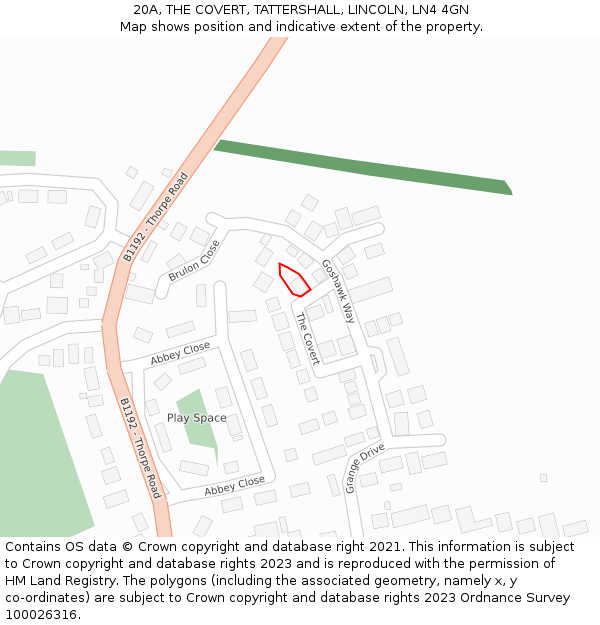 20A, THE COVERT, TATTERSHALL, LINCOLN, LN4 4GN: Location map and indicative extent of plot