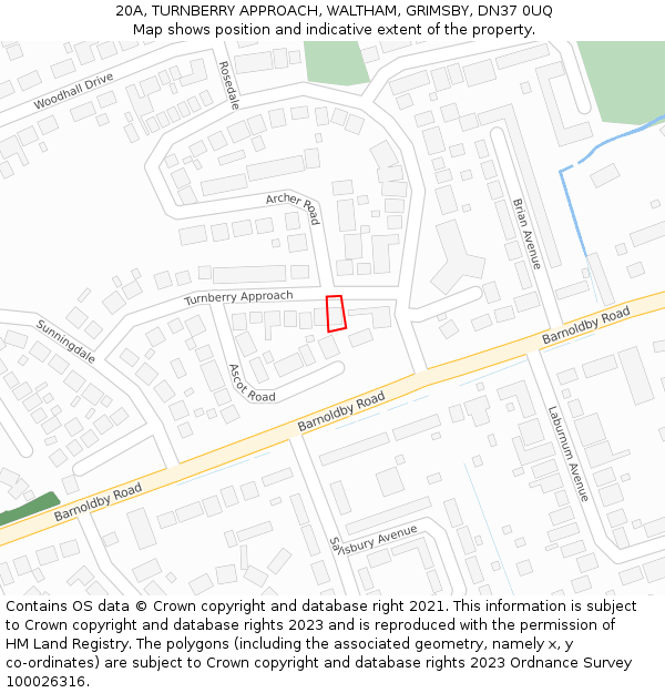 20A, TURNBERRY APPROACH, WALTHAM, GRIMSBY, DN37 0UQ: Location map and indicative extent of plot