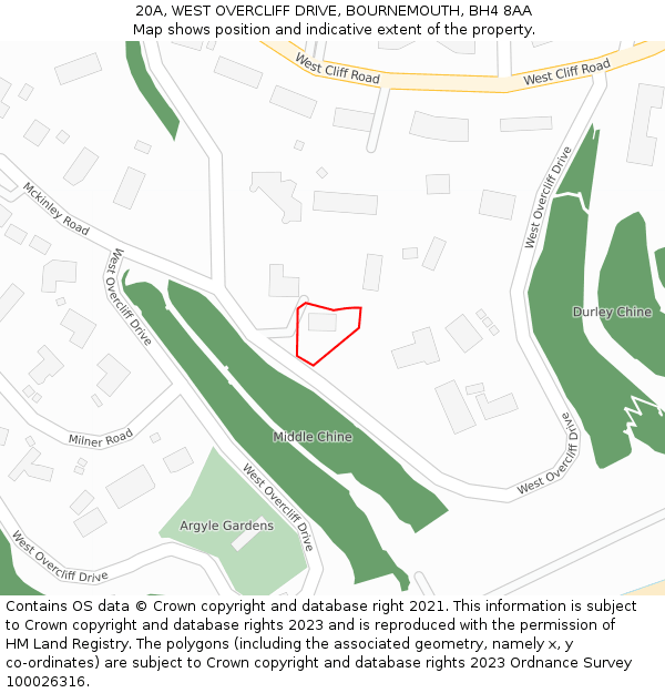 20A, WEST OVERCLIFF DRIVE, BOURNEMOUTH, BH4 8AA: Location map and indicative extent of plot