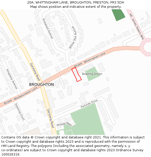 20A, WHITTINGHAM LANE, BROUGHTON, PRESTON, PR3 5DA: Location map and indicative extent of plot