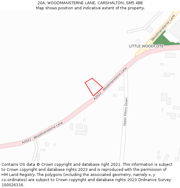 20A, WOODMANSTERNE LANE, CARSHALTON, SM5 4BE: Location map and indicative extent of plot