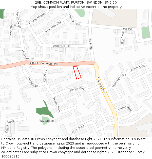 20B, COMMON PLATT, PURTON, SWINDON, SN5 5JX: Location map and indicative extent of plot