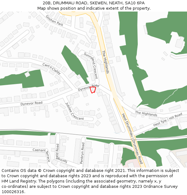 20B, DRUMMAU ROAD, SKEWEN, NEATH, SA10 6PA: Location map and indicative extent of plot