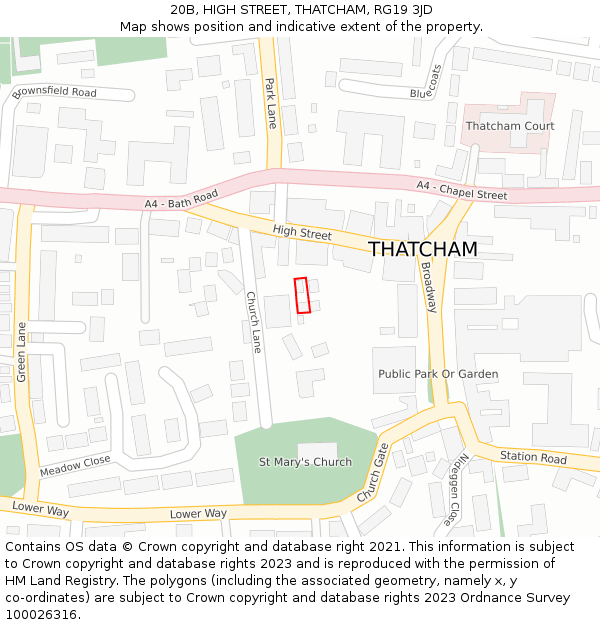 20B, HIGH STREET, THATCHAM, RG19 3JD: Location map and indicative extent of plot