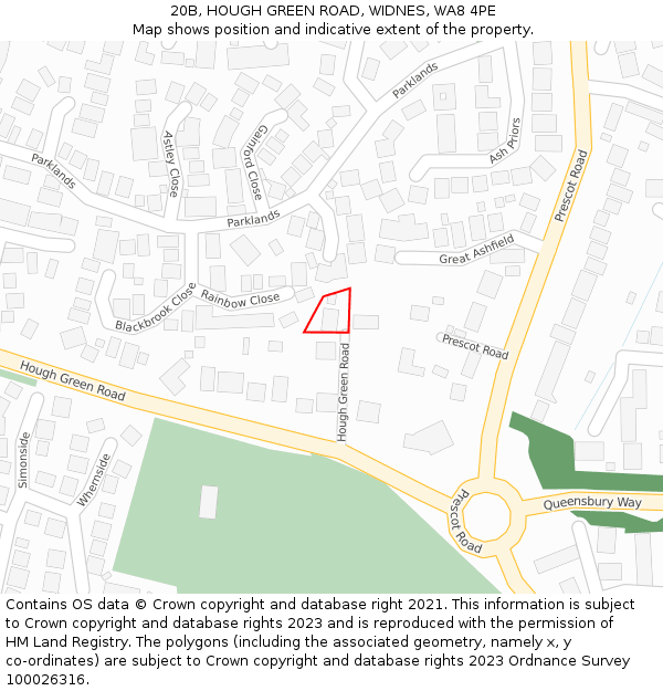 20B, HOUGH GREEN ROAD, WIDNES, WA8 4PE: Location map and indicative extent of plot