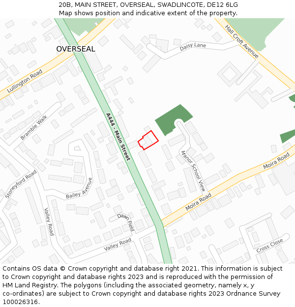 20B, MAIN STREET, OVERSEAL, SWADLINCOTE, DE12 6LG: Location map and indicative extent of plot