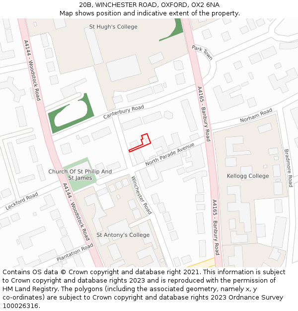 20B, WINCHESTER ROAD, OXFORD, OX2 6NA: Location map and indicative extent of plot