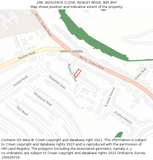 20B, WOOLPACK CLOSE, ROWLEY REGIS, B65 8HY: Location map and indicative extent of plot