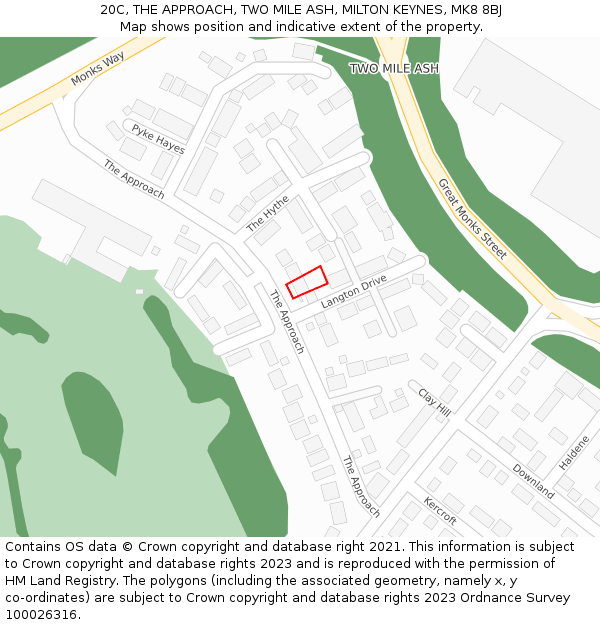 20C, THE APPROACH, TWO MILE ASH, MILTON KEYNES, MK8 8BJ: Location map and indicative extent of plot