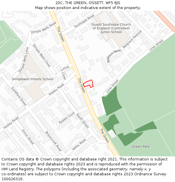 20C, THE GREEN, OSSETT, WF5 8JS: Location map and indicative extent of plot