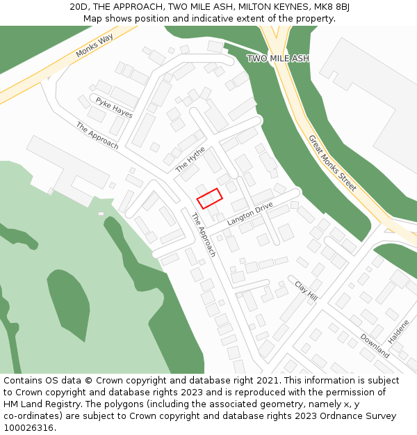 20D, THE APPROACH, TWO MILE ASH, MILTON KEYNES, MK8 8BJ: Location map and indicative extent of plot